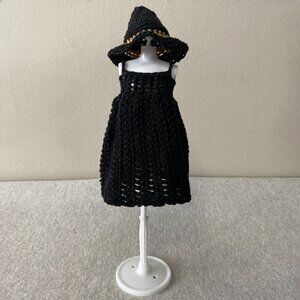 Handmade Crochet Halloween Black Gold Witch Outfit for 29cm Doll 2-Piece Set